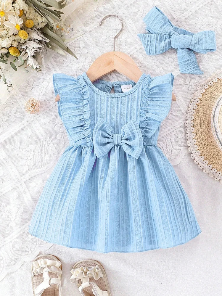 Ava Baby Girl Summer Dress for Toddlers with Headbow