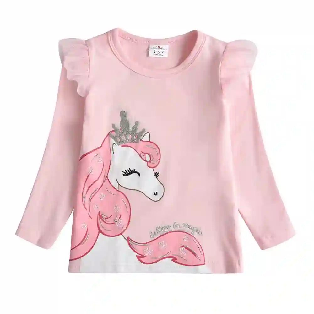 Mila Unicorn Appliqued Cartoon Tops