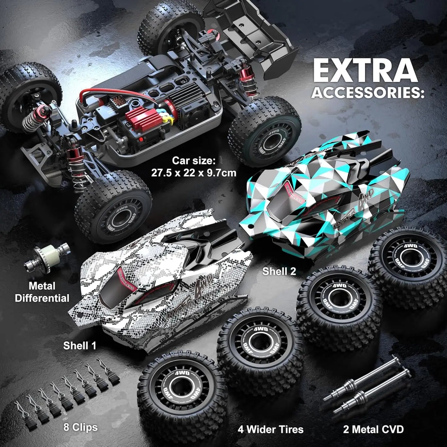 H16PL 1/16 RTR Fast Brushless RC Buggy for Adults, Max 38 mph RC Truck, 4WD High Speed Racing Car with 2S 2000 mAh