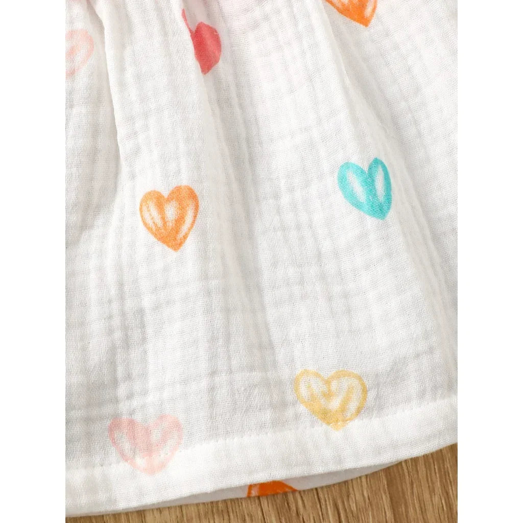 Newborn Baby Girl Sweet Cotton Dress Sleeveless Love Pattern Dress+Hat