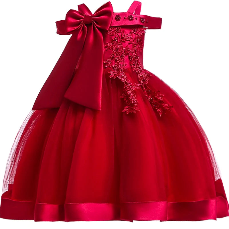Kids Christmas Party Dresses For Girls Appliques Flower Elegant Wedding Dress