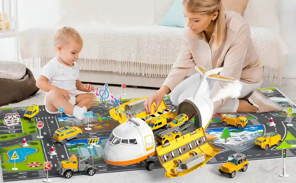 Kids Airplane Toy Set With Fire Trucks For Ages 4-8