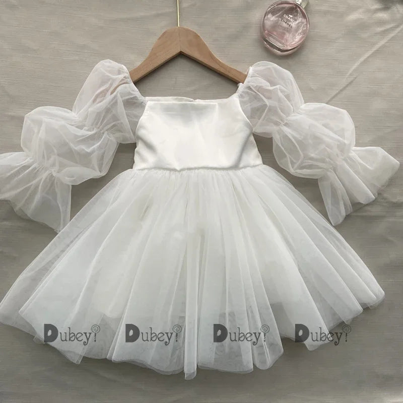 New Born Baby Girls Birthday Dress for Toddlers White Wedding Party Gown
