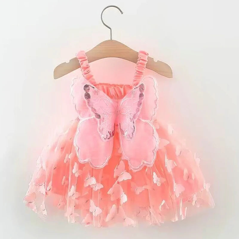 2025 Summer children's dress casual suspender butterfly girl princess dress