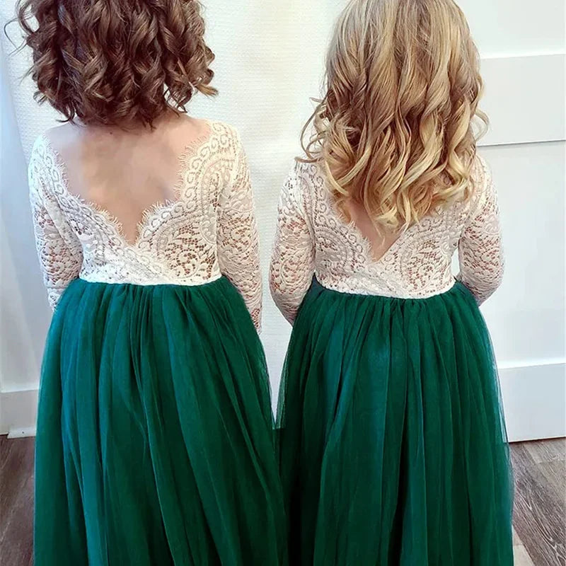 Princess Dresses for Weddings Birthday Elegant Flower Girl Fashion Long Lace