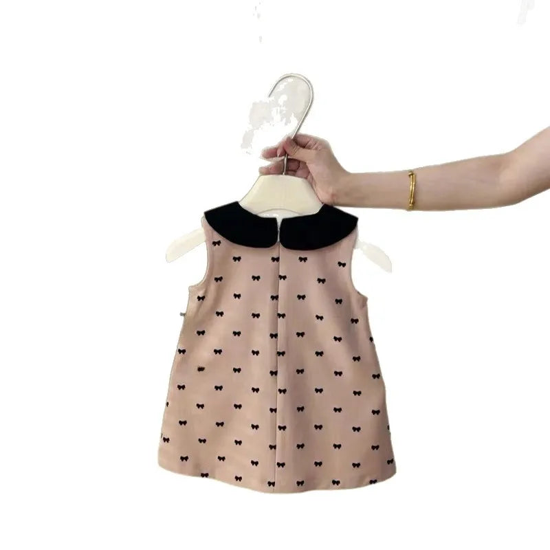 Girl Dress 2024 New Baby Girl Summer French Skirt Round Doll Collar Fashion Princess Dress