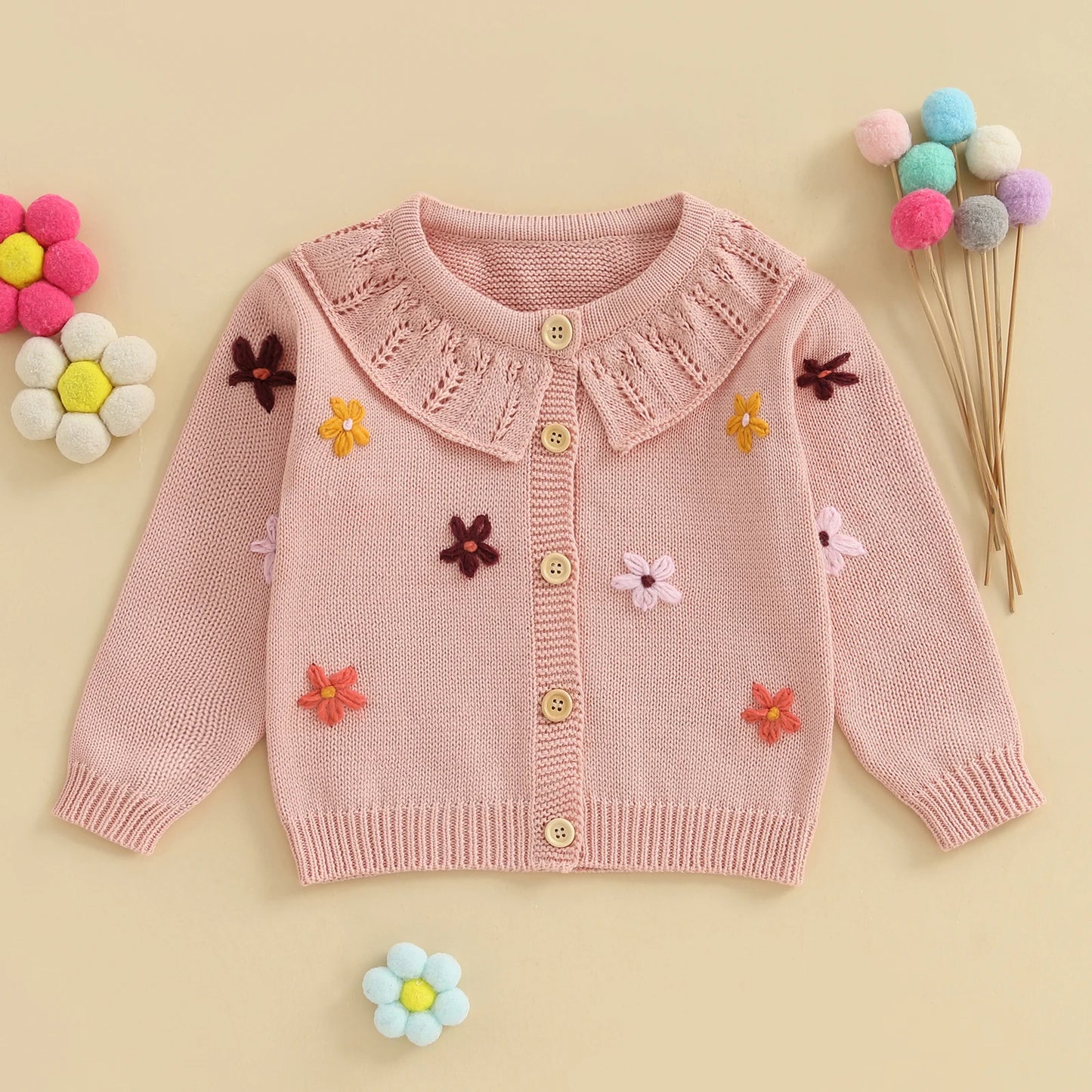 Victoria Flower Button Down Long Sleeve Sweater
