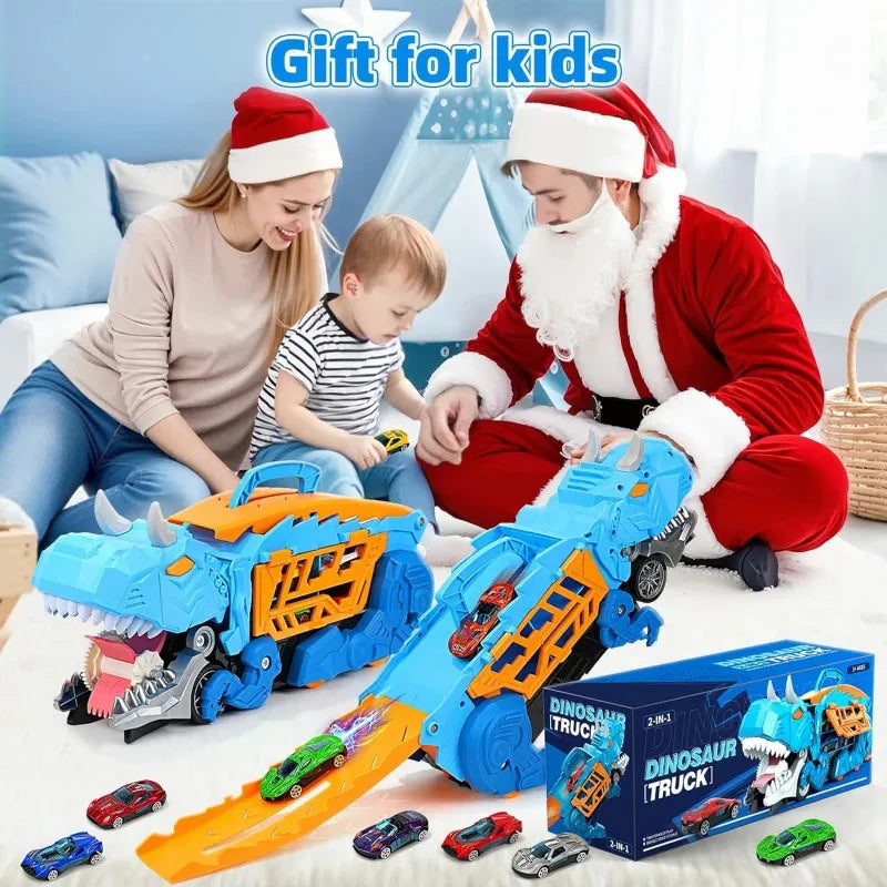 Dinosaur Toys for Kids Boys Ages 3-5, Car Track Set Dinosaur Transport Truck with Diecast Cars