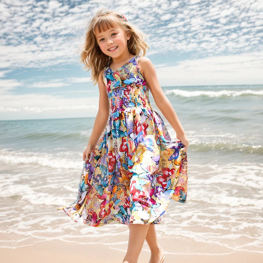 Girls Flower Bohemian Summer Dress ChildKids Girl Beach Dresses