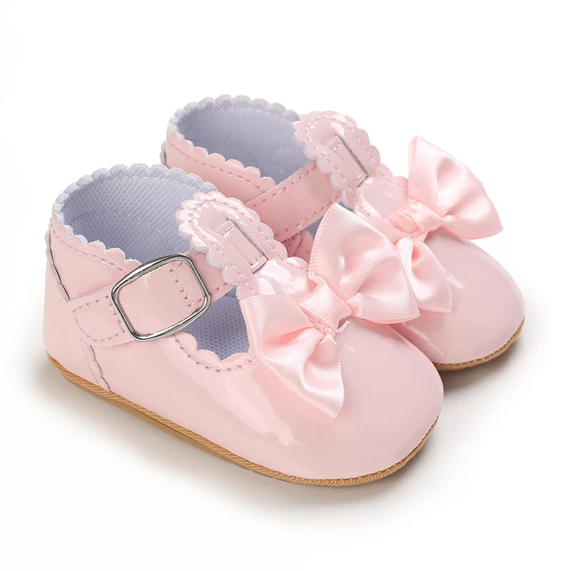 Baby Girls Shoes Classic Bowknot Rubber Sole Anti-slip PU Girls Dress Shoes