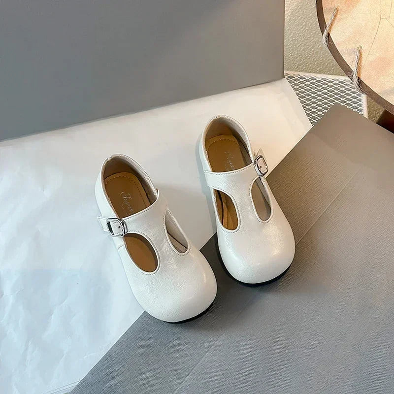 Girls Princess Shoes Black Round Toes 2025 New Fashion Kids Performance Shoes Pu Leather Non-slip Children Flat Shoes Hook&loop