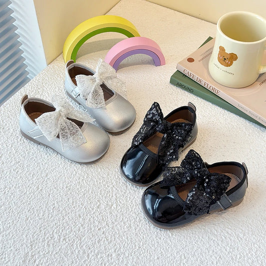 Girls Dance Performance Shoes Black Kids Princess Shoes Mesh Lace Bow 2025