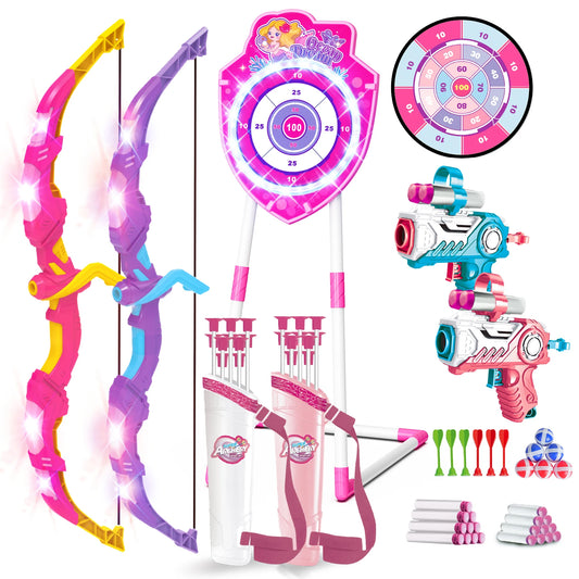 VATOS Night-Light Bow Arrow Guns Toy For Girls Archery Stand Target Board