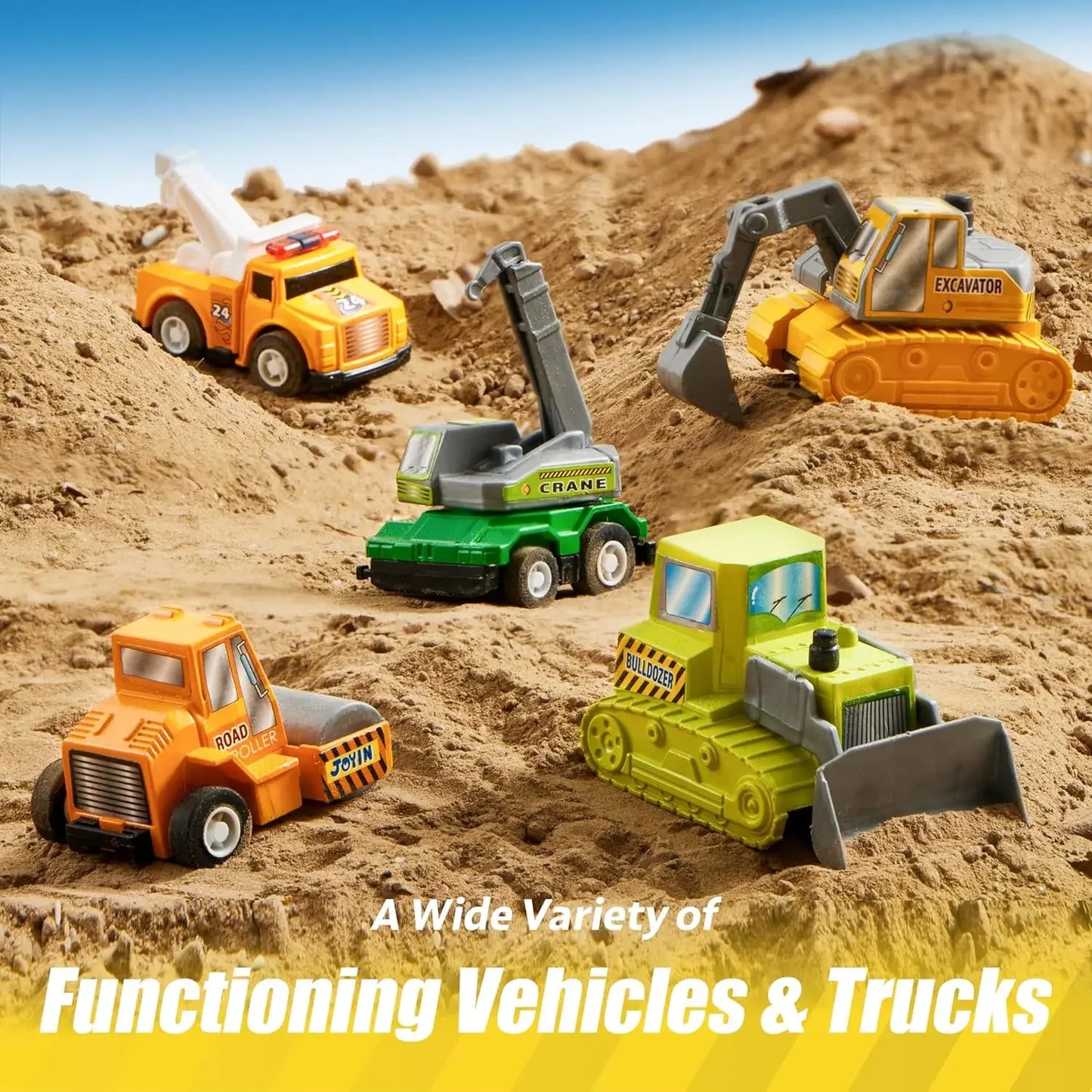 JOYFY 18 Pcs Pull Back City Cars and Trucks Toy Vehicles Set