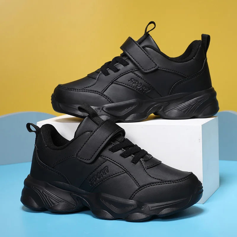 Children Shoes Kids Casual Sneakers Black Pu Leather Sports Shoes