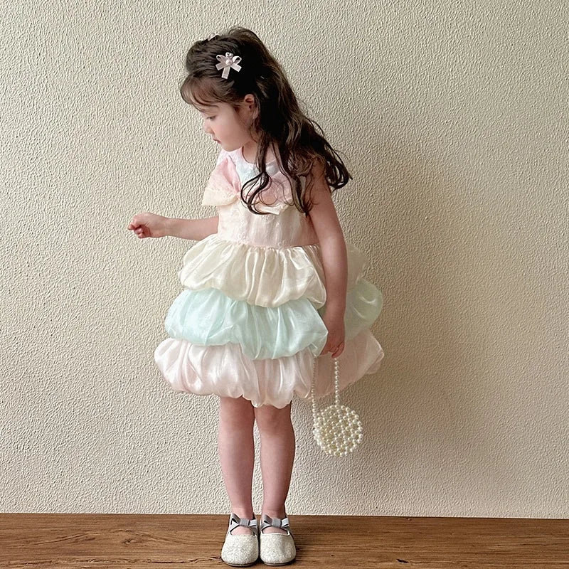 Baby Girl's Summer Dress Little  Girl Flower Bud Sleveless Dress With Bow