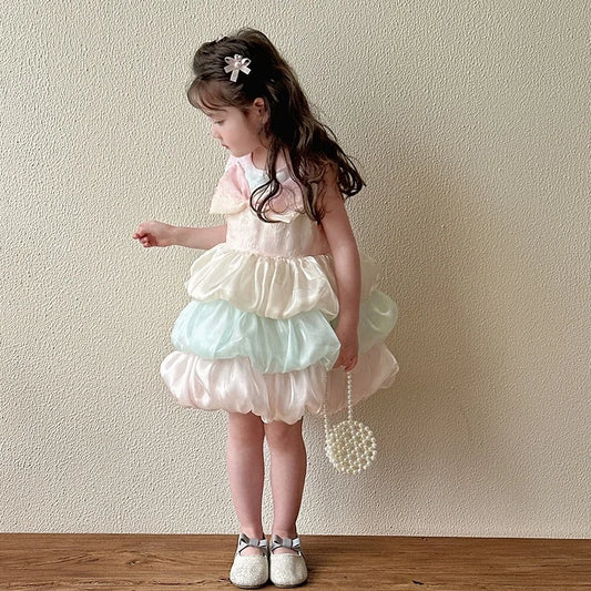 Baby Girl's Summer Dress Little  Girl Flower Bud Sleveless Dress With Bow