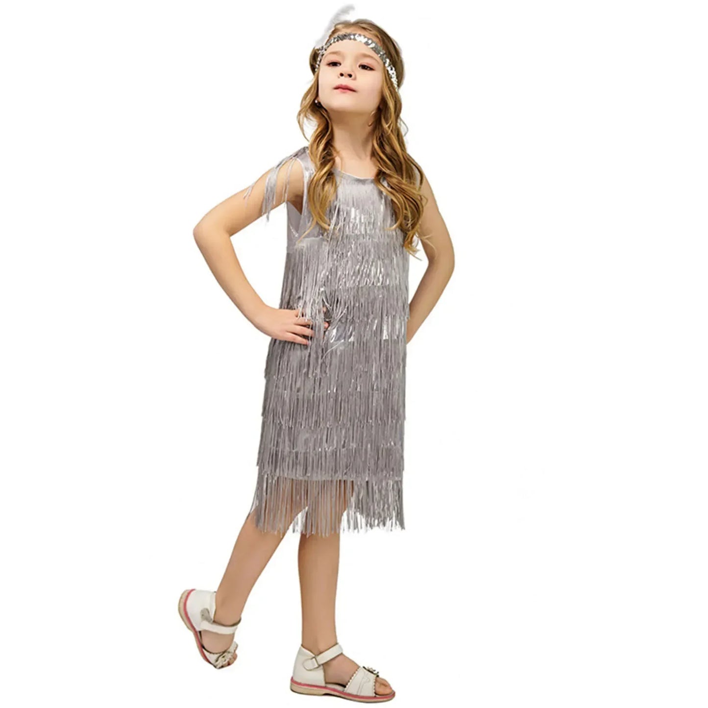 Short Sleeve Dress Girl Girls Flapper Dress Sequins Fringe Latin Dance Dress Tassel Tango Dress Tight Dress for Girl
