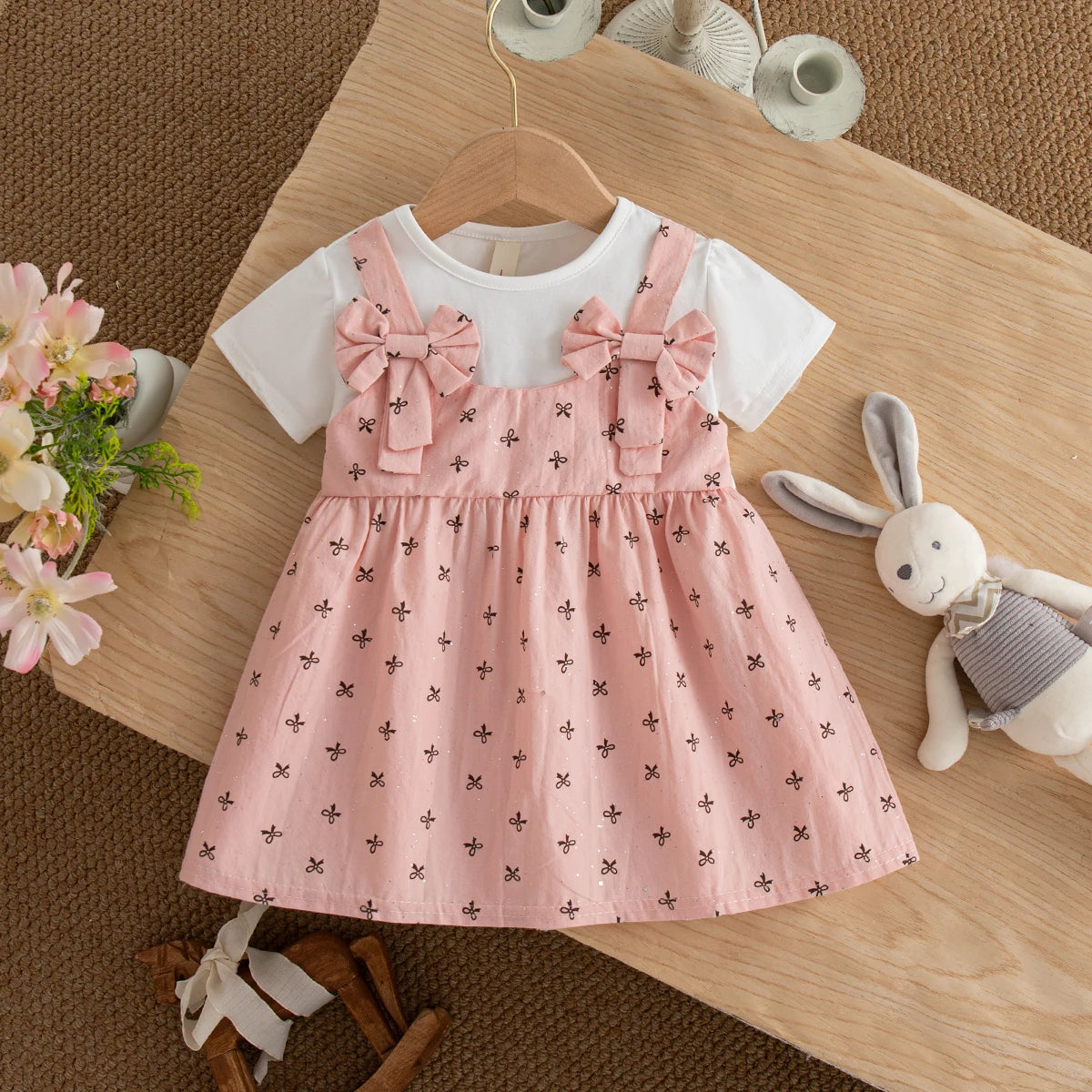 Baby Dress Summer Cotton Short-Sleeve Bow-Tie Baby Girls Dress