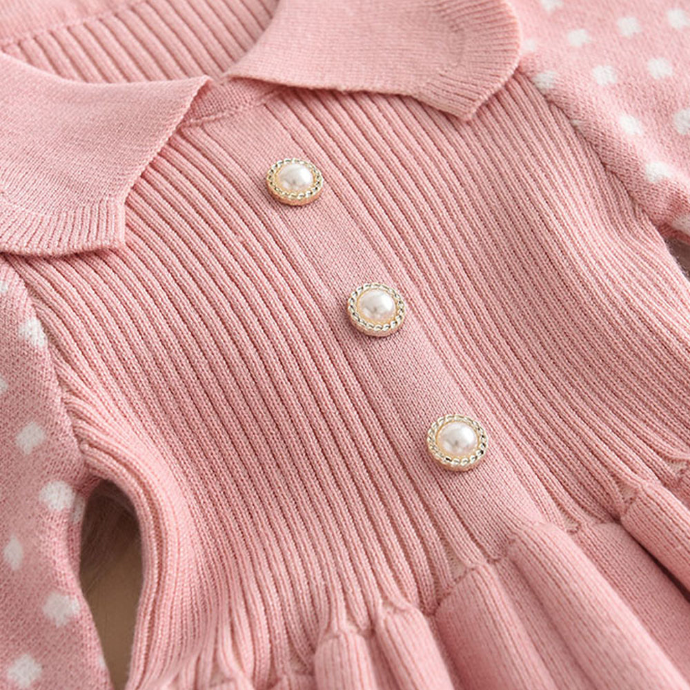 Jaliya Baby Girl Sweater Dress - Knitted, Polka Dots & Warm