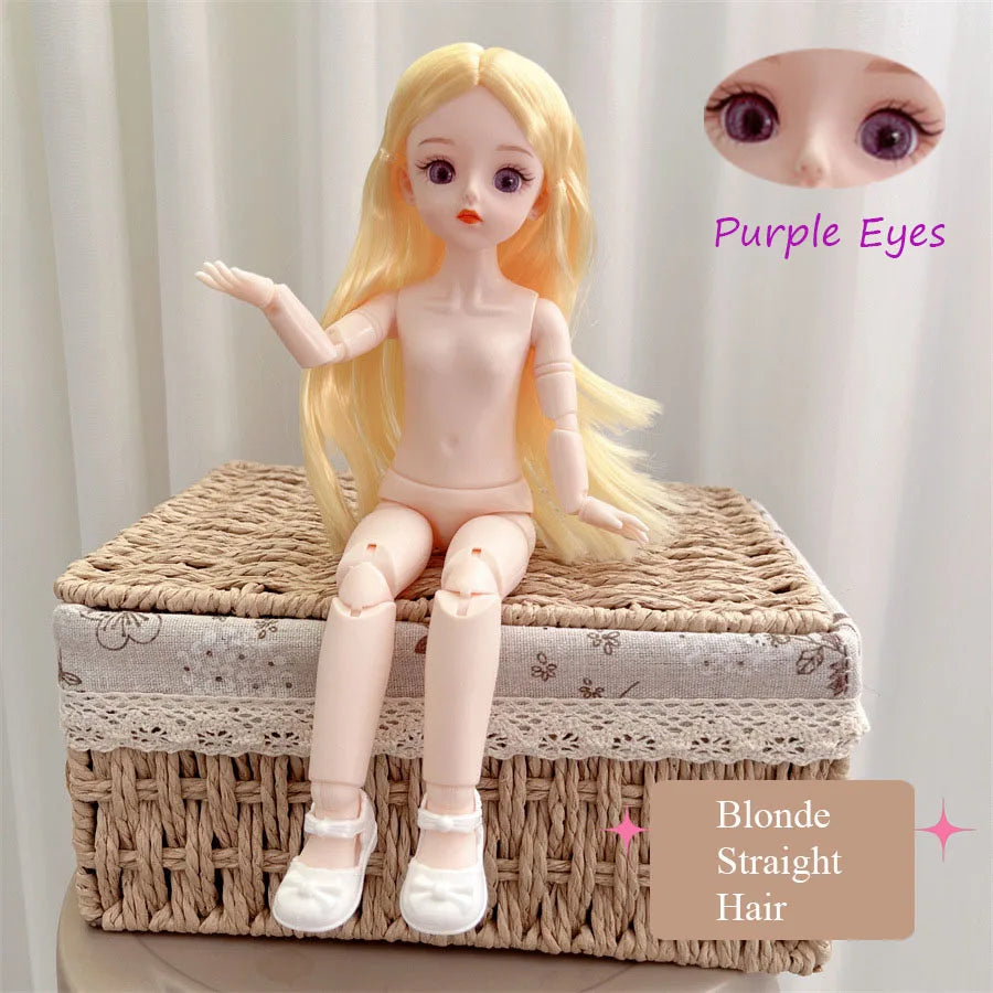 BJD Doll Nude Haploid Multiple Removable Joints 30cm 1/6 3D Grey Green Purple Blue Attractive Eyes Doll Girls Birthday Gift Toy