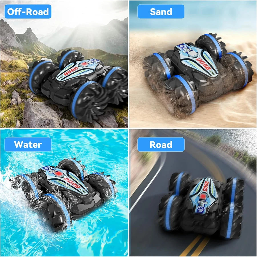 Amphibious RC Car Remote Control Stunt Car 4WD Drift Racing Off Road Waterproof 360° Rotation Stunt Crawler Vehicle Gift Boy Kid