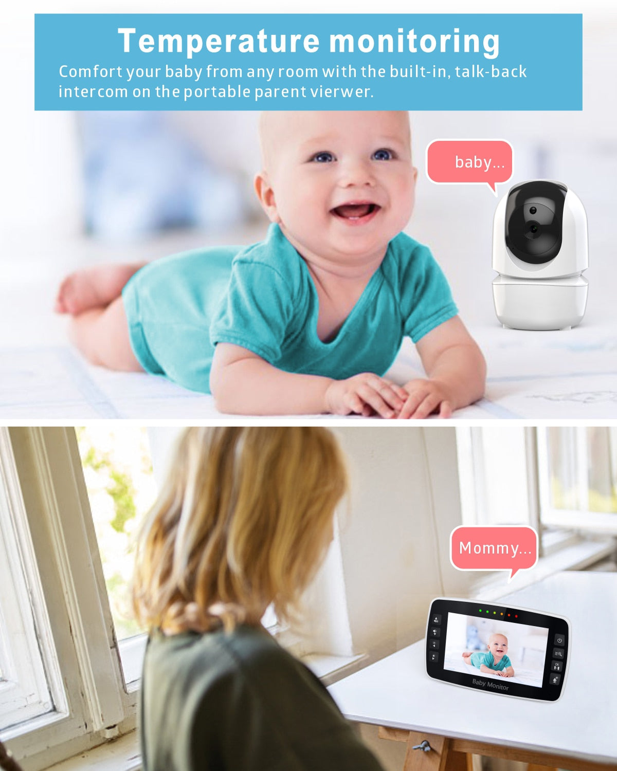 Baby Monitor 4.3 Inch Wireless With PTZ Camera High Security Night Vision - GuGuTon