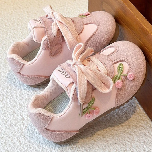 2026 New Girls Fashion Flower Design Casual Shoes Kids Non Slip Comfortable Student Sneakers Outdoor Breathable Sports Shoes