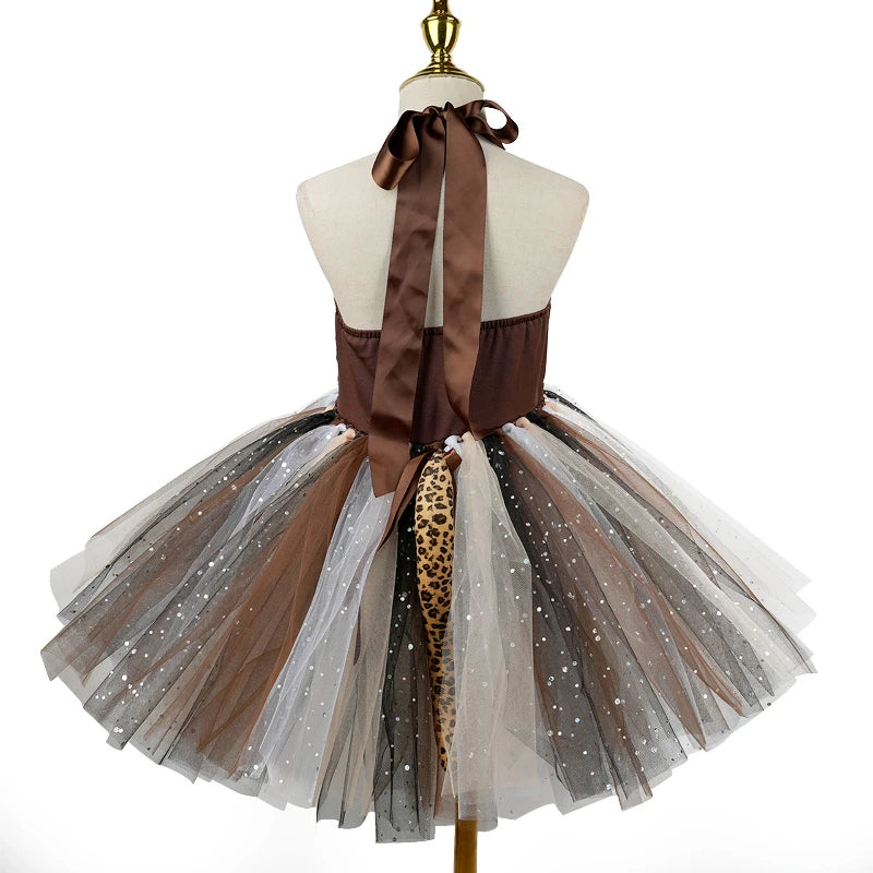 Girl's Halloween Stage Performance Costume Leopard Animal Roleplay Outfit  Children's Dress