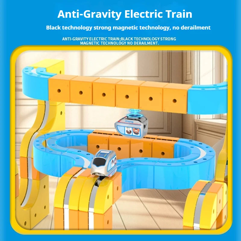 Children'S Puzzle Electric Magnetic Track Set With Anti-Gravity Vehicles