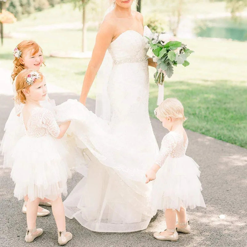 Flower Girl White Lace Vacation Festival Dress Elegant Lace Backless Prom Dress