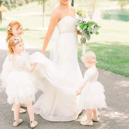 Flower Girl White Lace Vacation Festival Dress Elegant Lace Backless Prom Dress