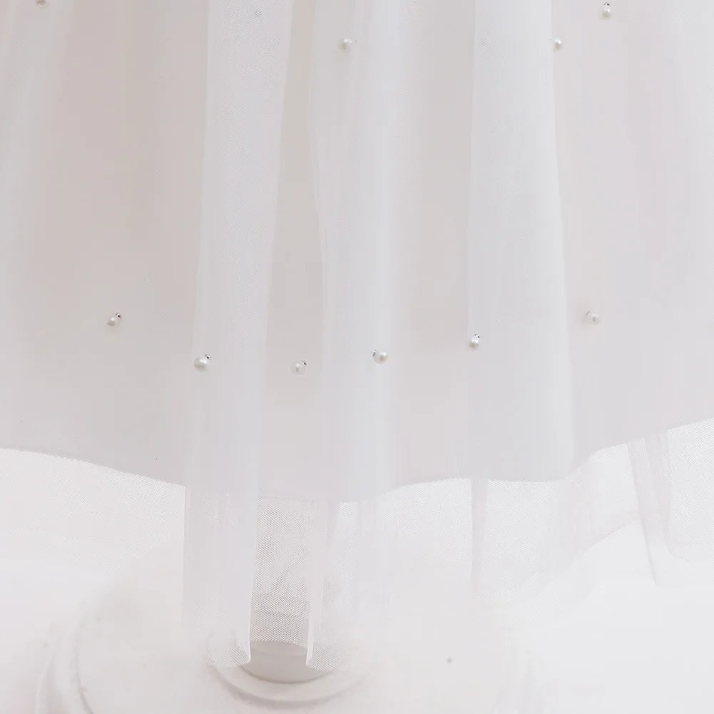 Kids Girls White Dresses Flower Child Wedding Dress Elegant Tulle Gown Baptismal Ceremony Costume Children Birthday Gift Dress