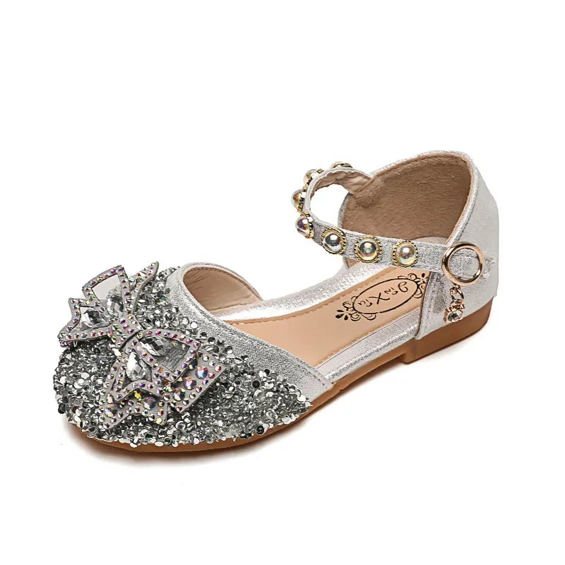 New Children Princess Shoes for Girls Bowtie Glitter Children Baby Dance Shoes
