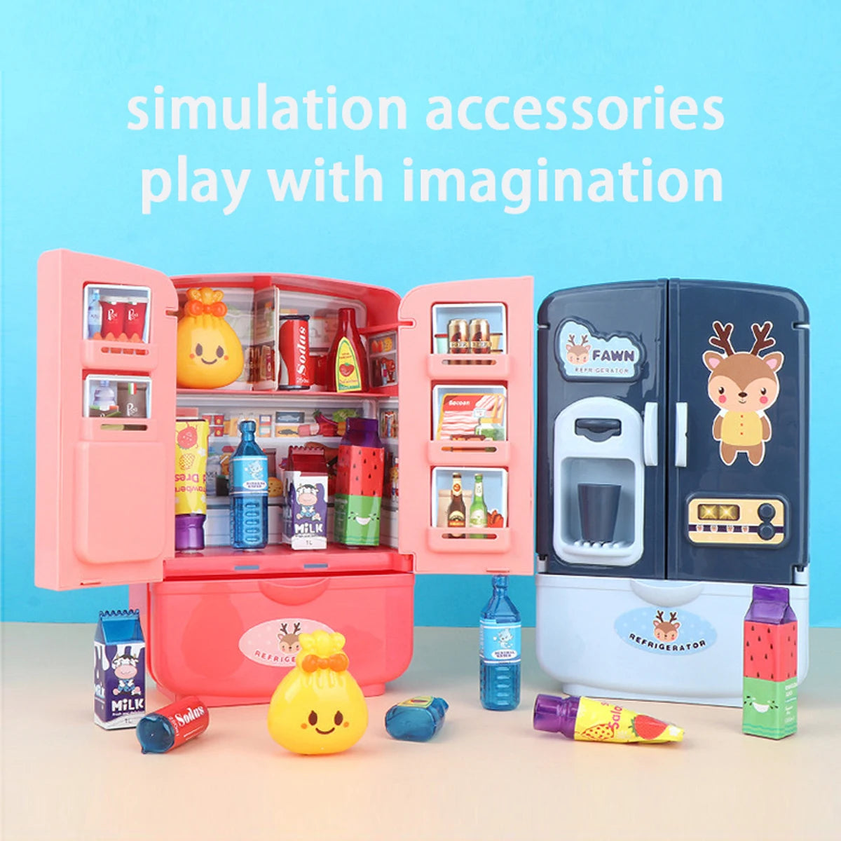 Mini Doll Fridge Furniture Kitchen Miniatures Refrigerator Role Playing Game Montessori Play Food Toys for Girls