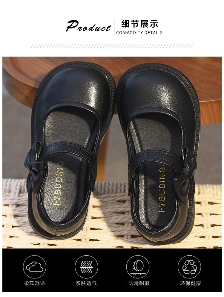 Girls' Shoes, Genuine Leather, Children's Princess Shoes, 2026 Spring and Autumn New Black Performance Shoes, Little Girls' Blac