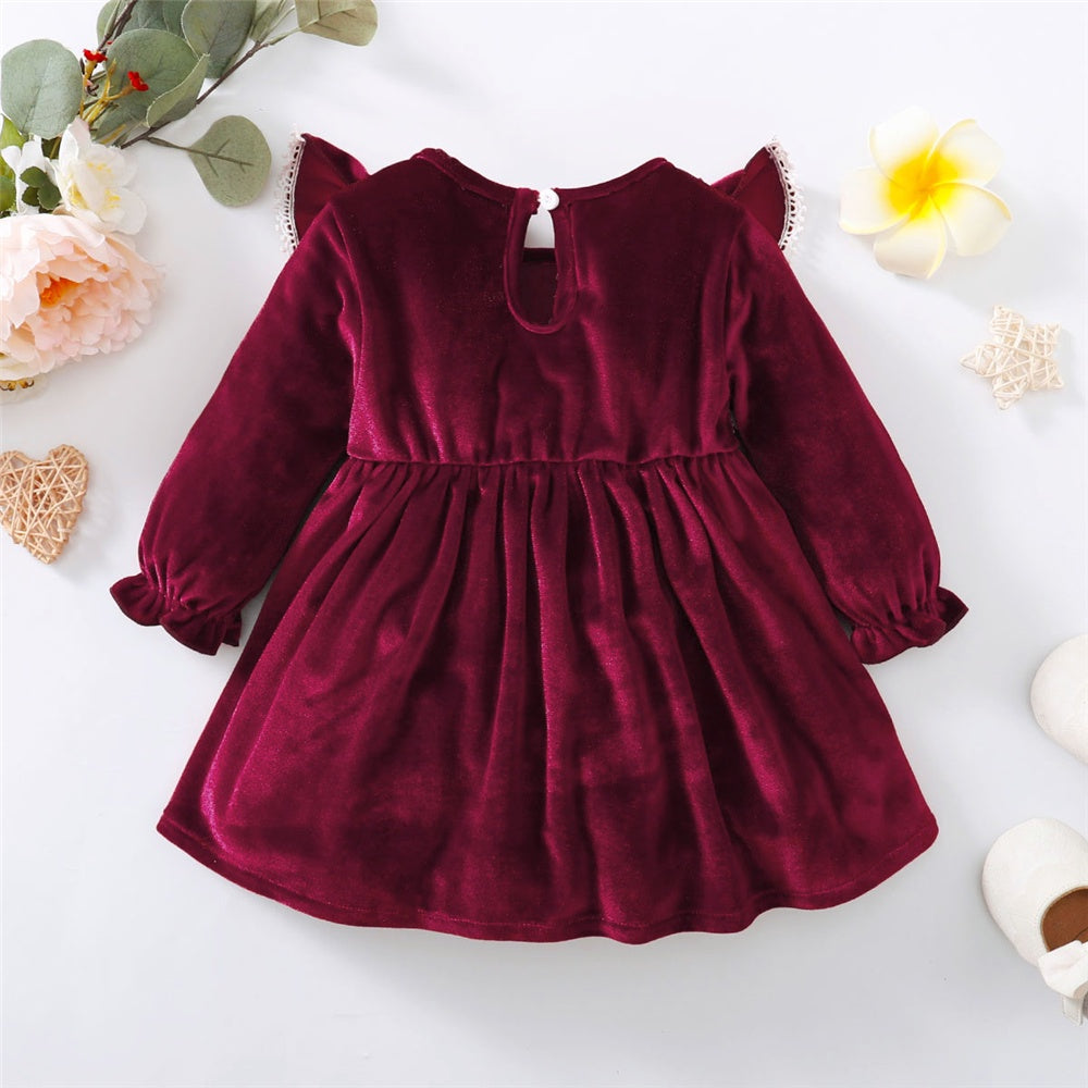 Party Skirt Baby Girl Long Sleeve Ruffle Satin Finish Dress