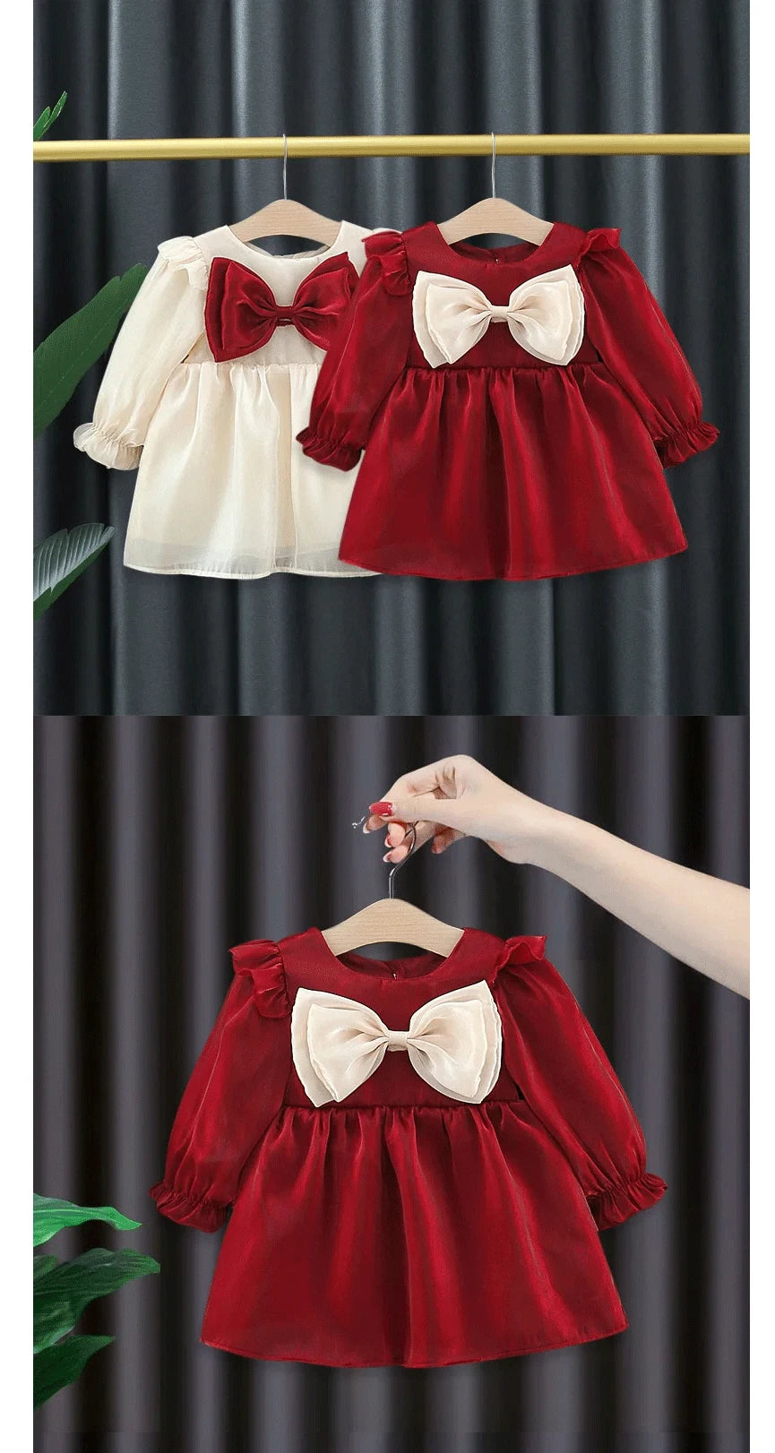 Baby Girl Cute Costume Fall 2024 Children Mesh Cotton Dress with Long Puff Sleeve Princess Dresses Spring Bow Dress for Girls