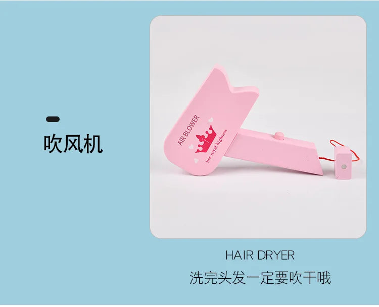 New Wooden Girls Makeup Set Pink Make Up Bag Toy Wood Simulation Cosmetic Handbag Pretend Play Toys For Girl Gifts Pretend Play