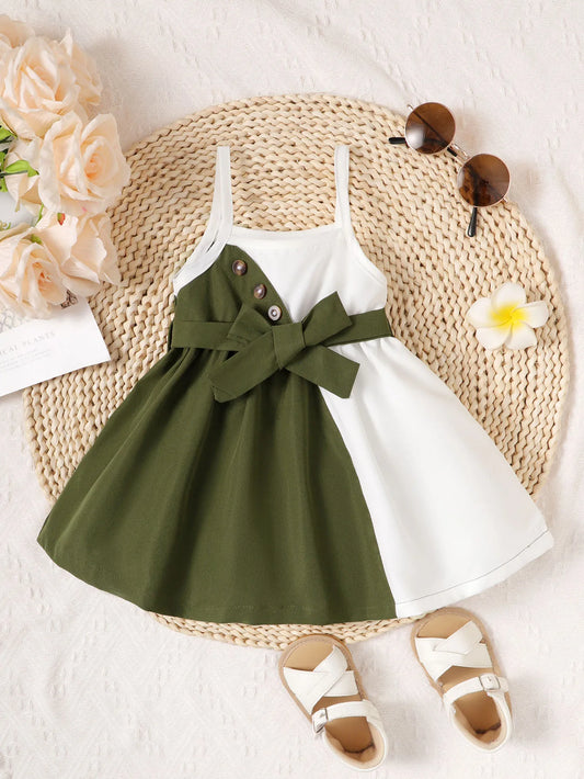 Baby Girl Summer Dress with Suspenders and Color Blocks