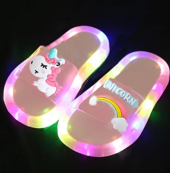 Children‘s Boys Girls Slippers Cartoon Unicorn Animals Prints Shoes Lighted