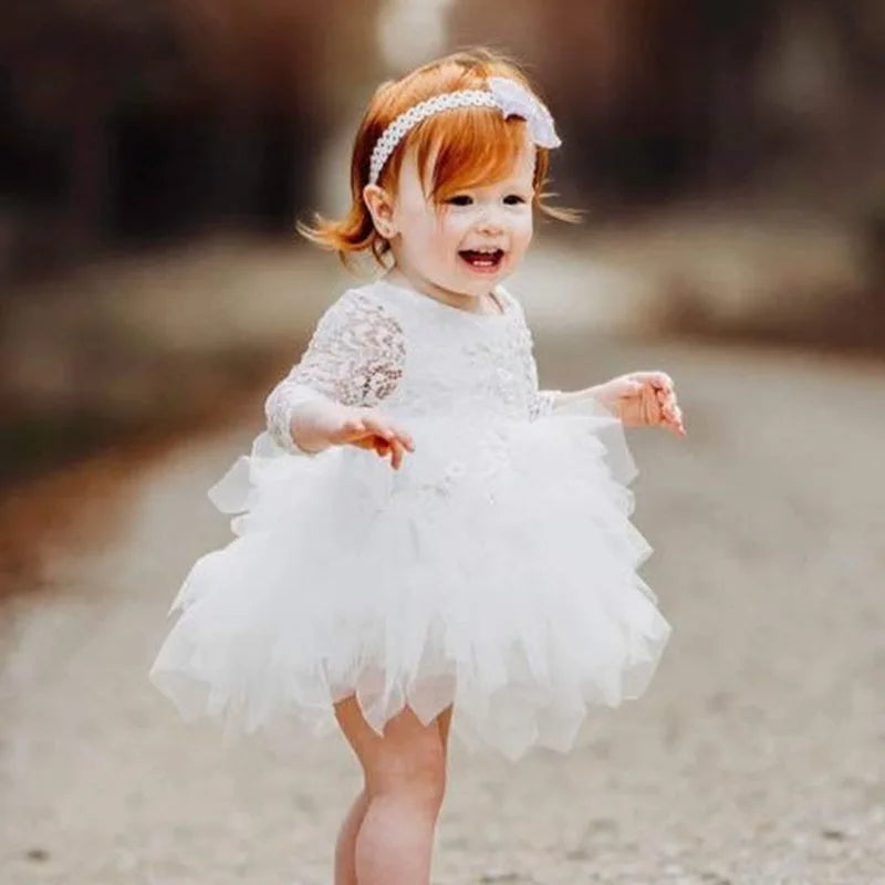 Flower Girl White Lace Vacation Festival Dress Elegant Lace Backless Prom Dress