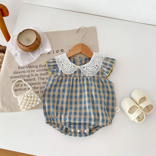 Lacey Plaid Fly Sleeve Romper