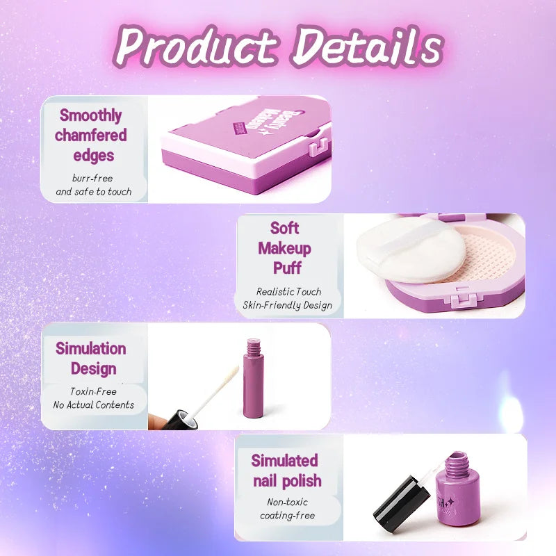 Girls' Pretend Play Makeup Kit, Ages 3+, Realistic Cosmetic Game Set with Illuminated Makeup Light - Ideal Gift for Birthday