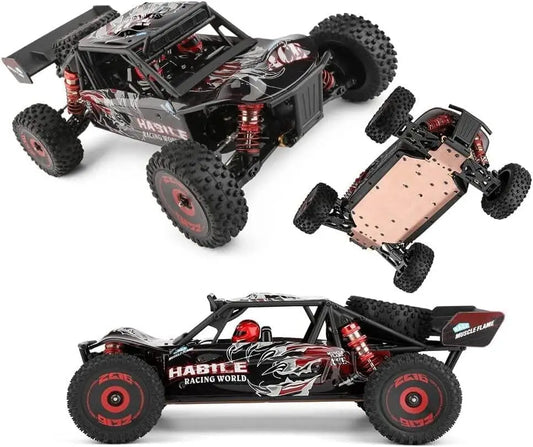 Large 1:12 brushless motor with lighting, high-speed 75km/h remote control, competitive off-road racing, 4-wheel drive, fast car