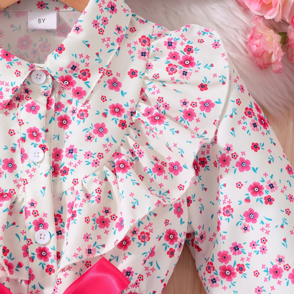 Kids Girls Dress Summer Long Sleeve Floral Gauze