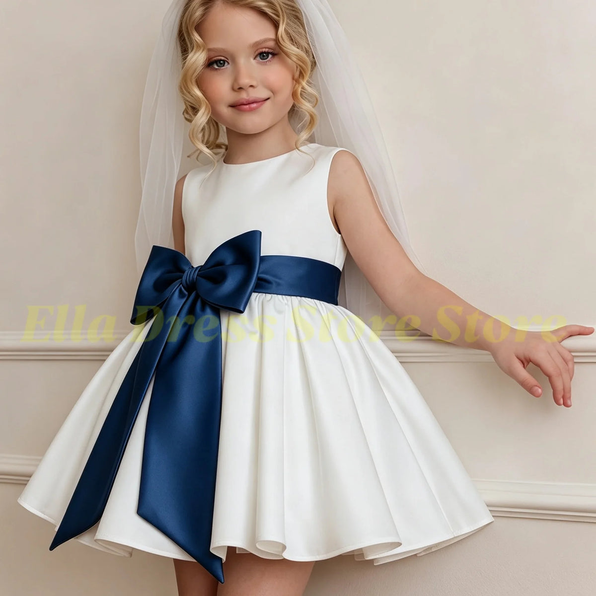 Wholesale Baby Flower Girl Dress with Bows Children Birthday Tribute Silk Satin Formal Vestidos Black Pink Kids Sleeveless Dress