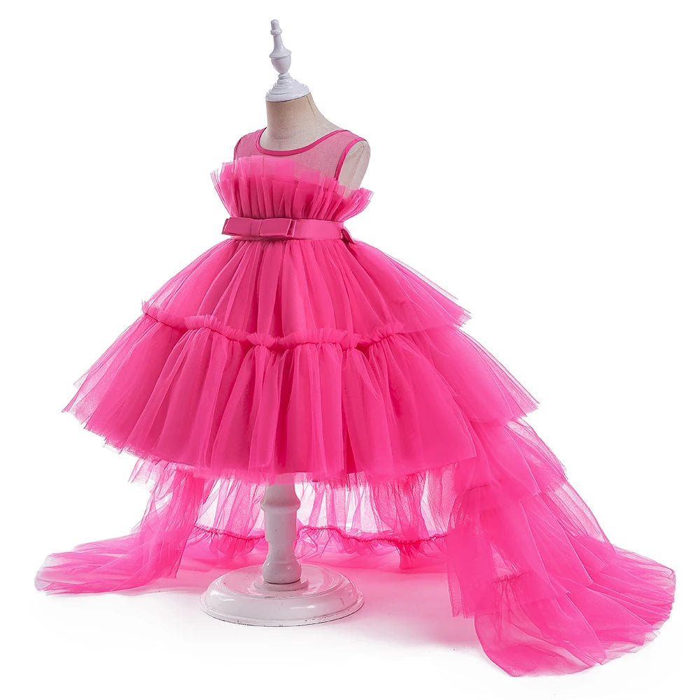 Summer Baptism Bridesmaids Party Baby Girls Dresses Tulle Trailing Wedding Birthday Princess Dress