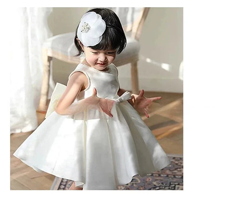 Baby Girl Dress For 1st Birthday, Piano Performance In White  Princess Dress