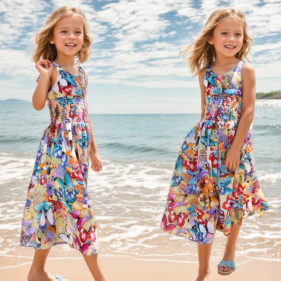 Girls Flower Bohemian Summer Dress ChildKids Girl Beach Dresses